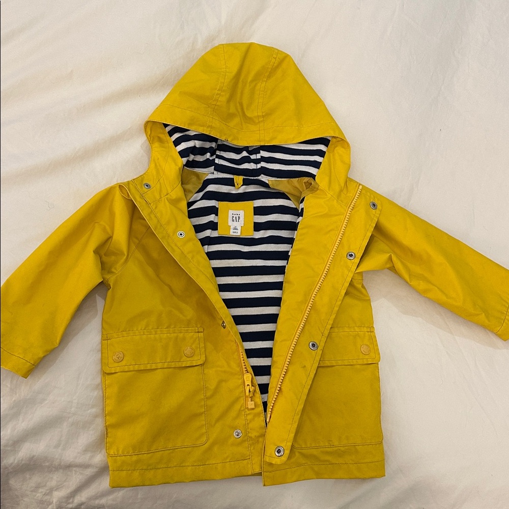 2T GAP Bright Yellow Waterproof Rain Jacket with Stripes